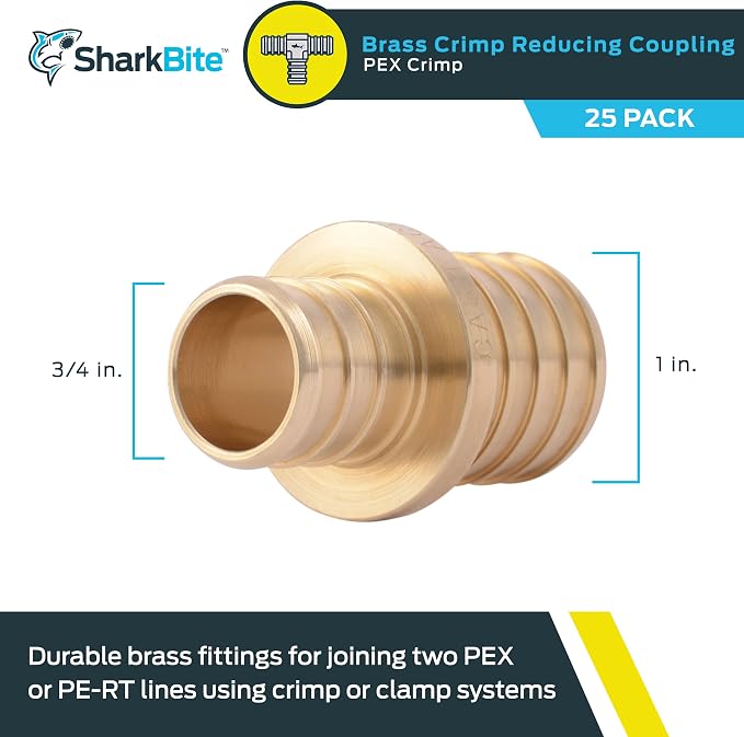SharkBite 3/4 Inch x 1 Inch Crimp Reducing Coupling, Brass Plumbing Fitting - Image 2