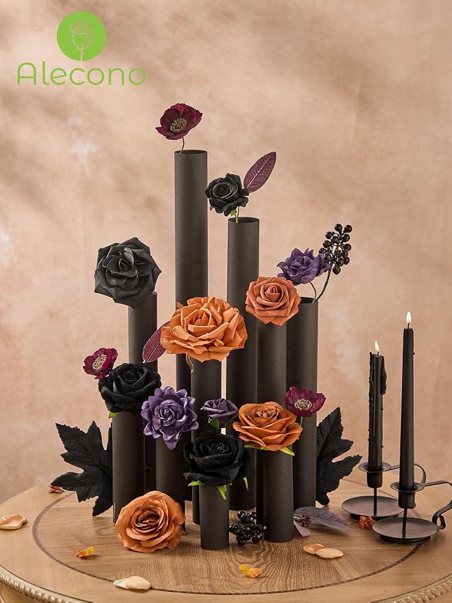 Alecono Orange and Purple Artificial Flowers, Silk Fake Floral Set | - Image 8