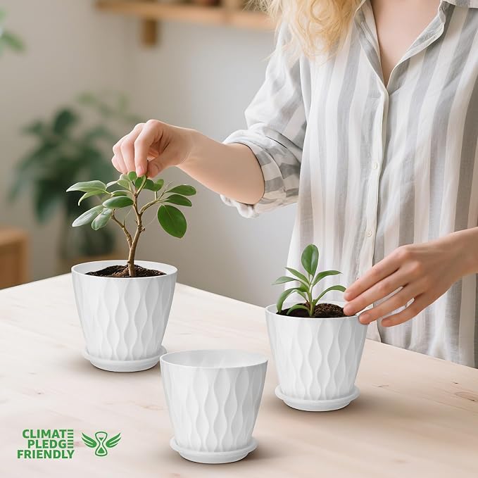 YNNICO 4 inch Plant Pots, 5 Pack Flower Pots Outdoor Indoor, Planters - Image 4