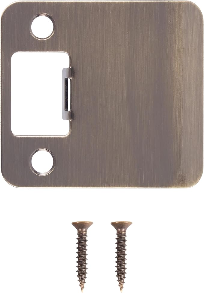 Round Corner Extended Lip Strike Plate, 2-1/4" x 2", Antique Brass - Image 2