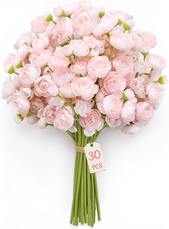 Alupssuc 30Pcs Ranunculus Artificial Flowers Faux Silk Mini Flowers Indoor | - Image 2