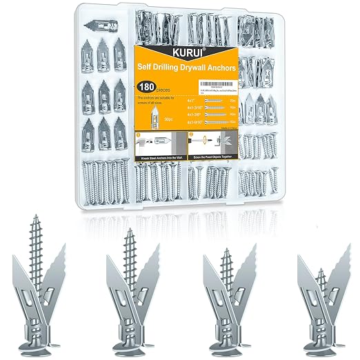 180Pcs Self Drilling Drywall Anchors, Metal Heavy Duty Dry Wall Anchors and by KURUI