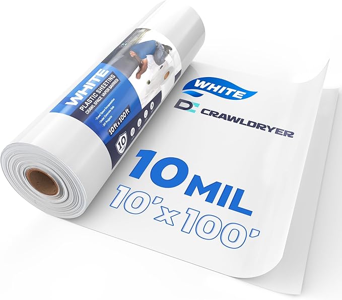 White Plastic Sheeting, 10 Mil 10' x 100', Crawl Space Vapor Barrier, Plastic by CrawlSpaceEncapsulation