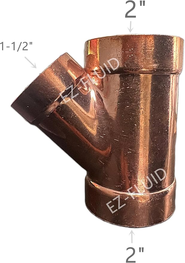 EZ-FLUID 2" x 1-1/2" Copper DWV Tee-Wye Copper Pipe Reducing Fitting C x C x C - Image 2