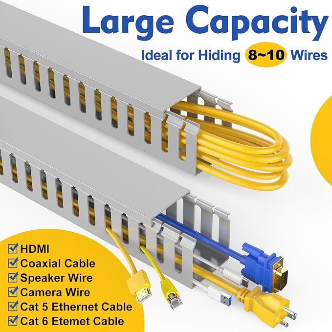 Open Slot Wiring Raceway Cable Duct, Cable Management Cord Track | 123" open - Image 3