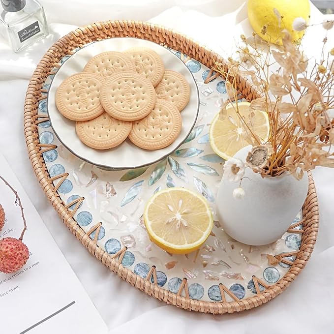 14.5 Inch Serving Tray for Coffee Table Ottoman Décor Tray for Living Room | - Image 4