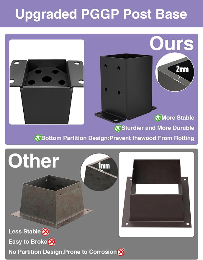 4 PCS Metal 4x4 Post Base, Inner Size 3.5"x3.5" Post Bracket - Image 6