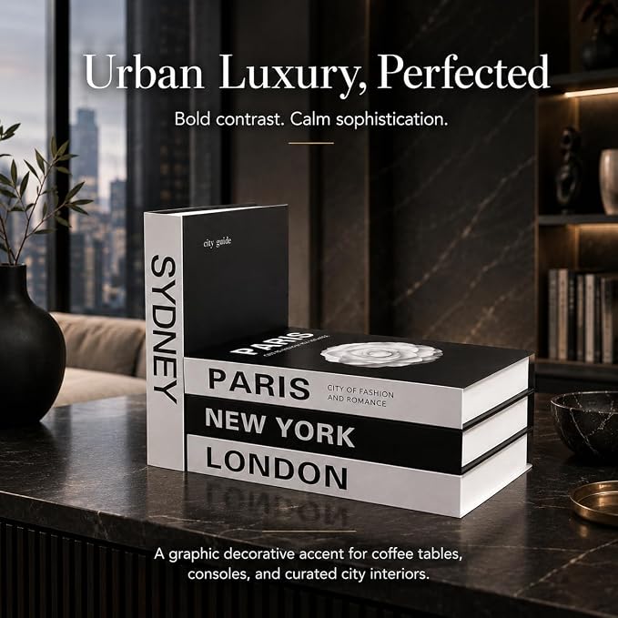 4 Pcs Decorative Books | Faux Travel Coffee Table & Shelf Decor | Worldly - Image 8