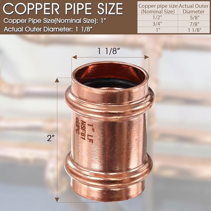 6PK Copper Press Fittings 1 inch Copper Coupling - Image 2