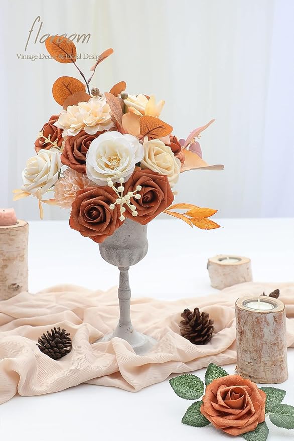 Artificial Flowers 25pcs Real Looking Burnt Orange Foam Fake Roses - Image 2