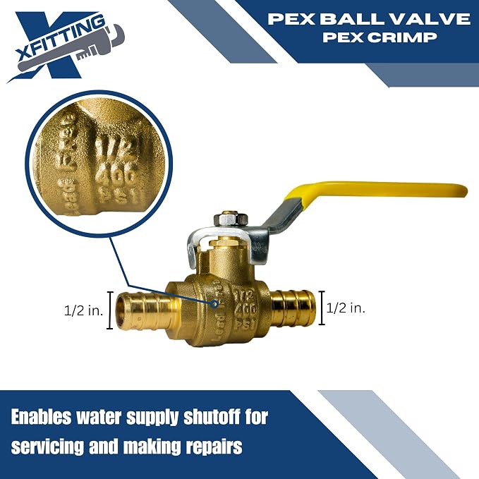 10 Pack XFITTING 1/2" Pex Ball Valve, Pex B Crimp - Image 3