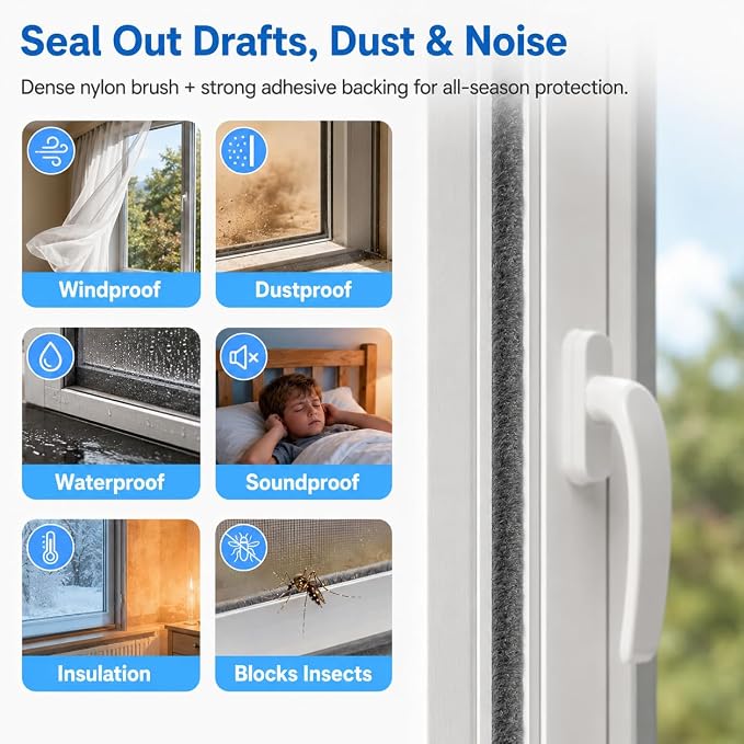 Brush Weather Stripping, Self-Adhesive Pile Door Seal Strip - Image 2