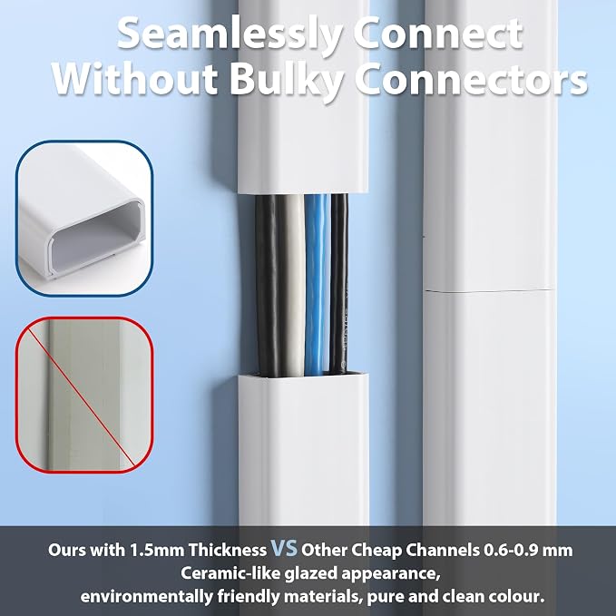 ZhiYo 64" Cord Covers for 4-7 Wires on Wall, 1.54" W x 0.75" H | Paintable TV - Image 5