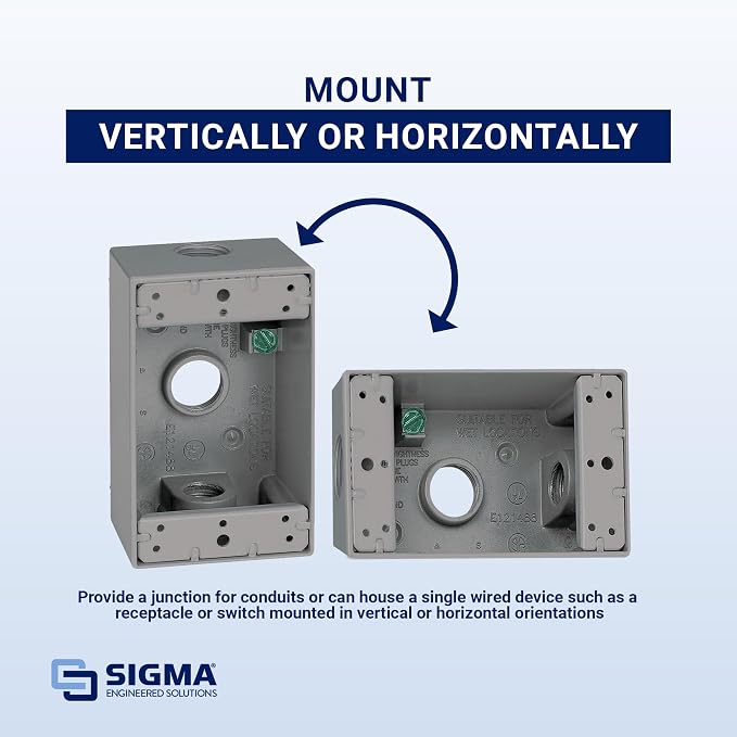 Sigma Engineered Solutions 14250 Weatherproof 1/2" 3 Hole 1-Gang Box - Image 5