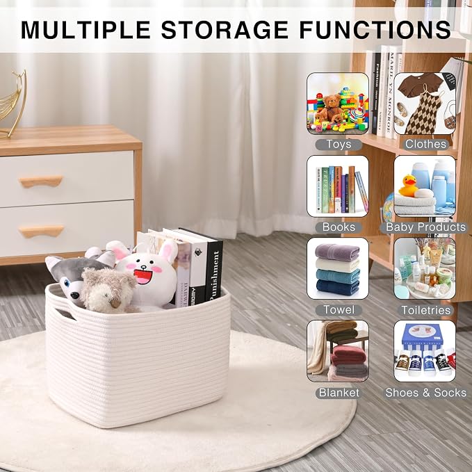 ICERZCZ Storage Baskets for Organizing Shelves 15x11x9.5 Off White 3 Packs | - Image 4