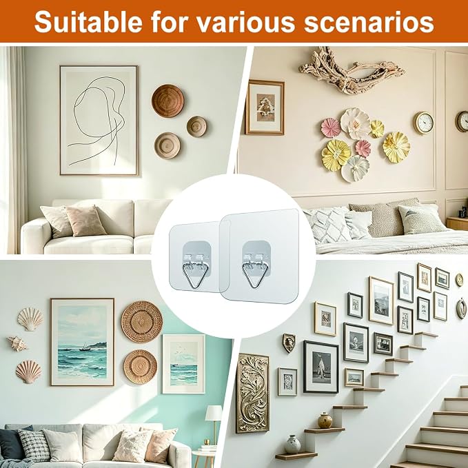 20 Pcs Clear Adhesive Plate Hangers, Invisible Vertical Wall Art Display Holder - Image 7