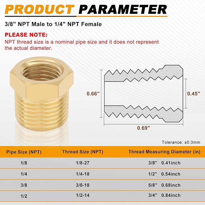 KOOTANS 4pcs Heavy Duty 3/8 NPT Male Thread to 1/4 NPT Female Thread Brass - Image 2