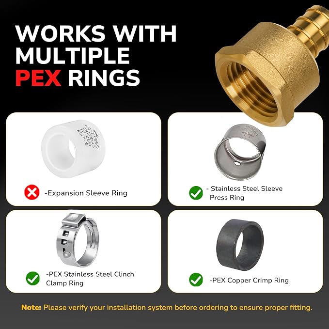 Pex Fittings, 1/2" Female NPT to 1/2" Pex Male Adapter, Heavy-Duty Brass Crimp - Image 7