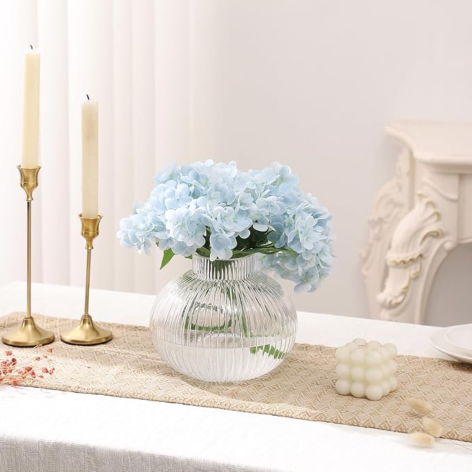 Round Glass Vase, Flower Vases for Bouquet, Ribbed Glass Vases for Flowers - Image 4