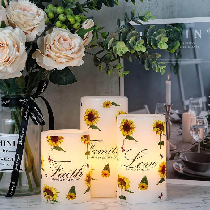 Sunflower Flameless Pillar Candles Battery Operated - Image 4