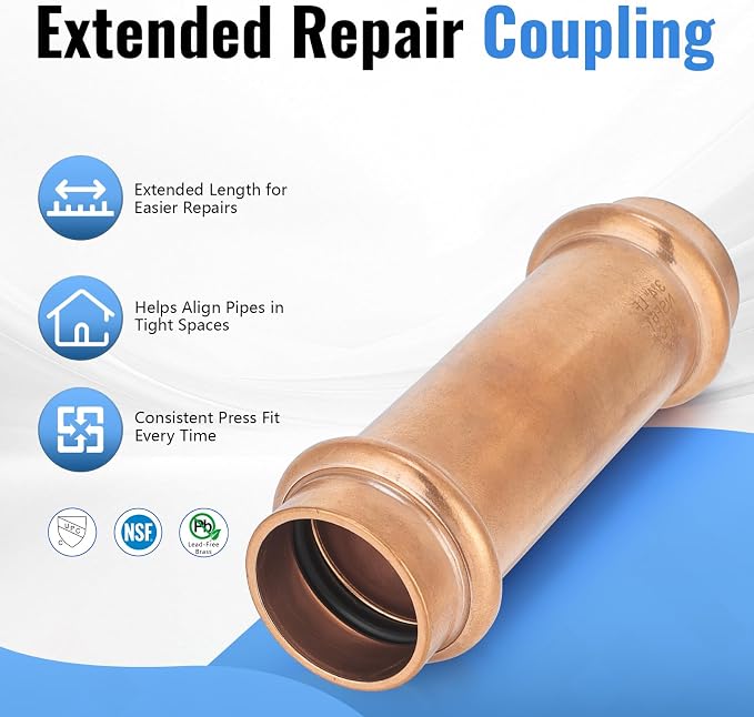 3/4" Copper Press Extended Repair Coupling NO Stop – Copper Press Coupling - Image 3
