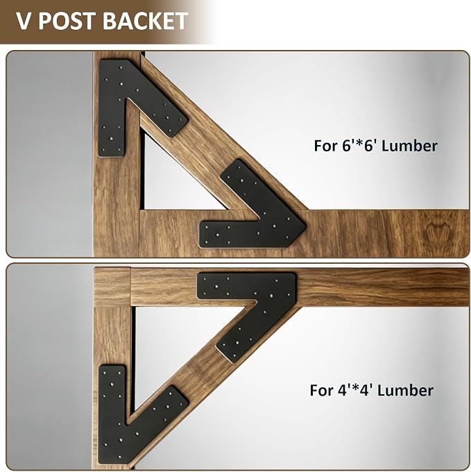 Black Heavy Duty V Post Brackets, Flat Mending Plate - Image 4