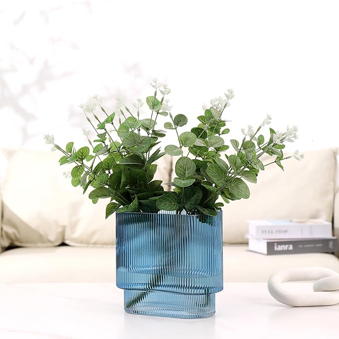 Ribbed Glass Vase, Fluted Short Vases - Image 4