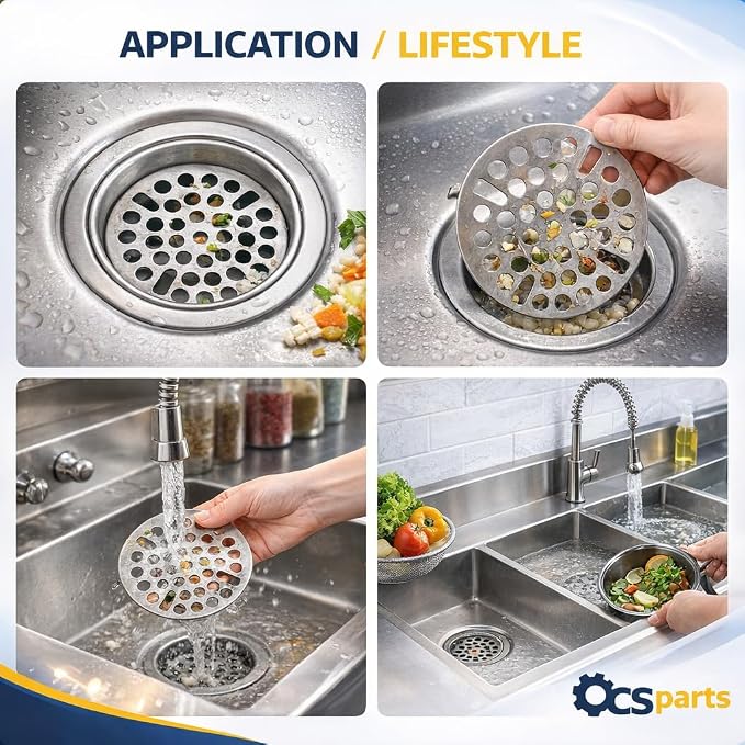 OCS Parts 3" Stainless Steel Commercial Kitchen Sink Flat Strainer - Image 4