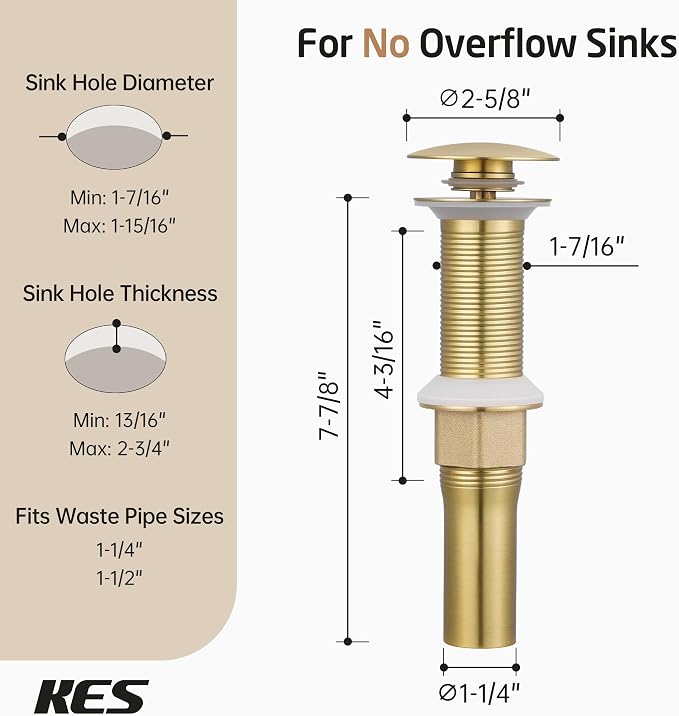 KES Sink Drain without Overflow Anti Clogging Pop Up Drain - Image 8