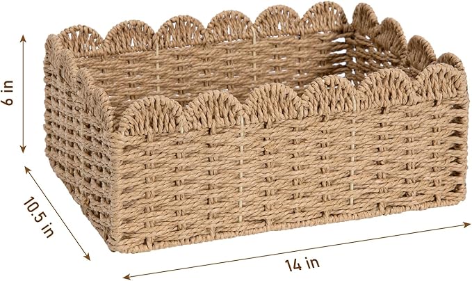 2 Pack Foldable Scalloped Basket, Handwoven Wicker Storage Baskets - Image 5