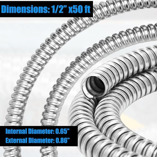 Yaocom 1/2 Inch Metal Flexible Conduit 50 ft, Galvanized Reduced Wall | Outdoor - Image 2