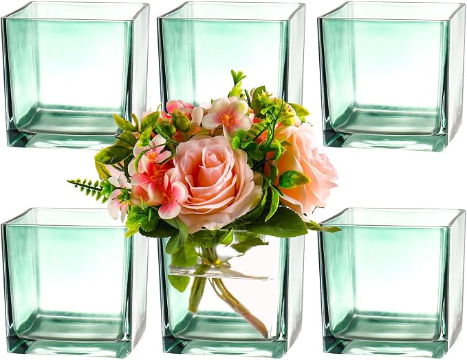 Square Glass Vases Set of 6, Small Vase by MARTAGE