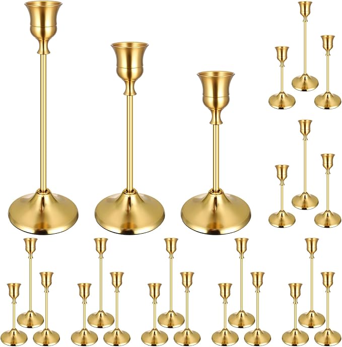24PCS Brass Gold Taper Candle Holders Set, Vintage Metal Candlestick | Tall by Ovveroche