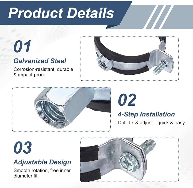 HARFINGTON 8 Pcs Split Ring Pipe Hanger 4-5/16" Galvanized Steel Sheet Wall - Image 4