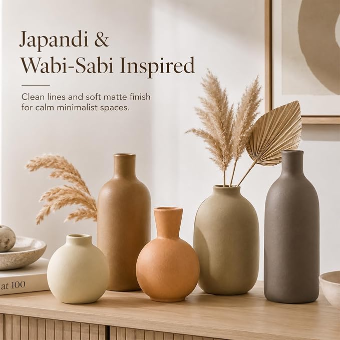 Neutral Ceramic Vase Set – 5 Matte Earth-Tone Vases - Image 4