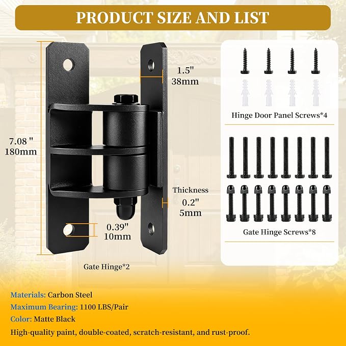 Heavy Duty Gate Hinges, 1100 Lbs Capacity and Sealed Built-in Ball Bearings | - Image 3