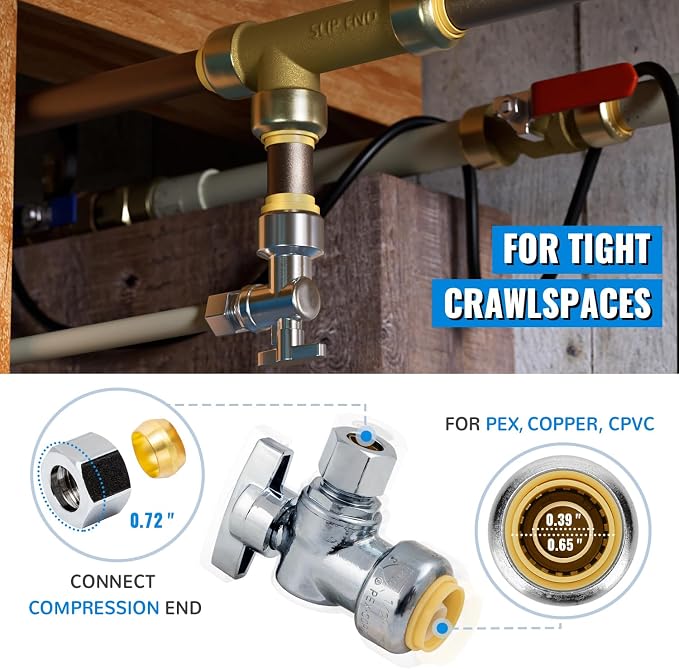 12-Pack Angle Stop Valve, Water Shut Off Valve 1/2" x 3/8" Comp | 1/4 Turn - Image 3