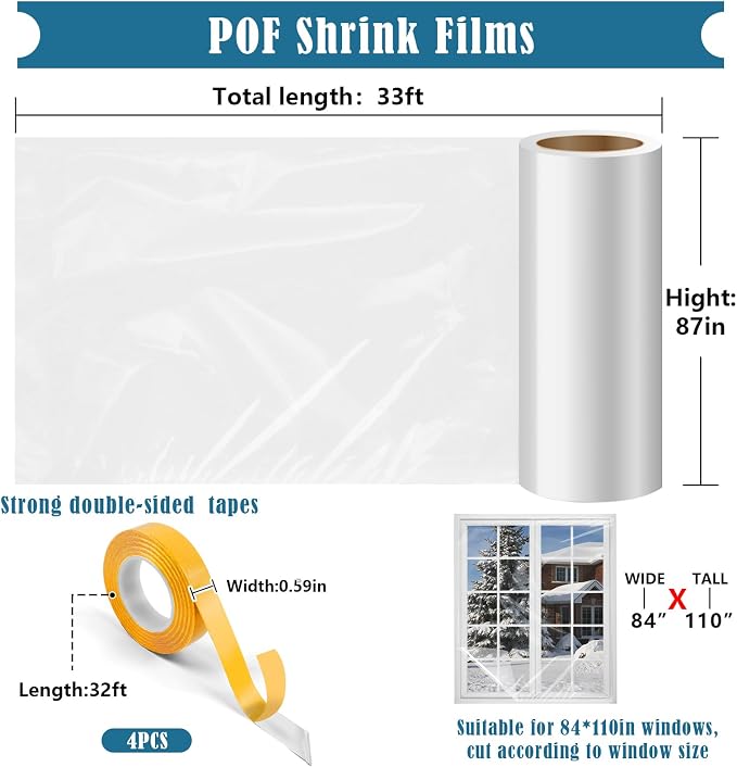 Window Insulation Kit for Winter, 87×394" Window Plastic for Winterizing Kit | - Image 2
