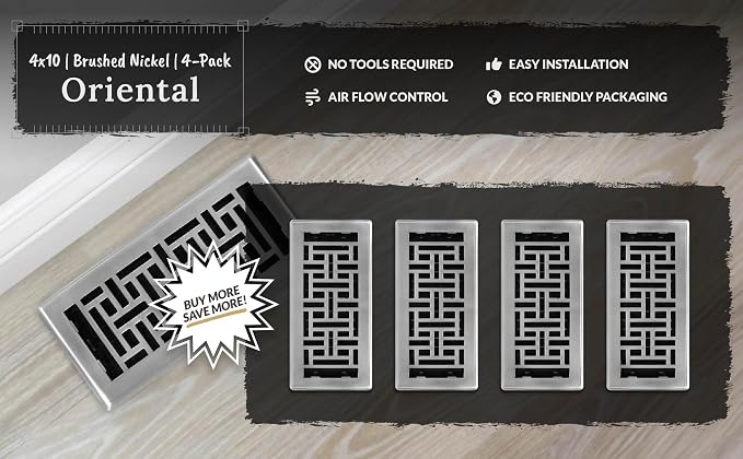 Decor Grates AJH410-NKL Oriental Floor Register, 4x10 Inches, Brushed Nickel - Image 9