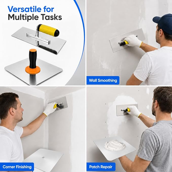 Drywall Hand Tool Kit, 11.8" Aluminum Plaster Hawk & 11.8" x 4.7" Stainless - Image 5