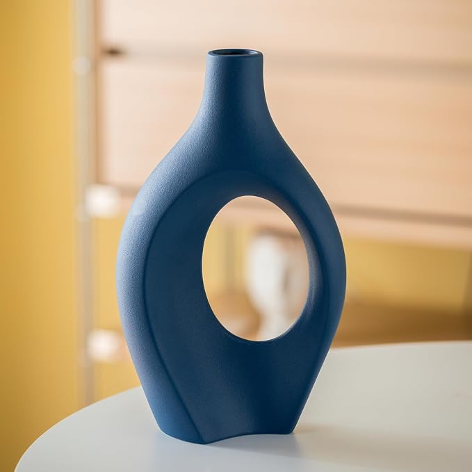Lvases Blue Snuggle Hollow Ceramic Vase Minimalist Decorative Vases of 2 | 11 - Image 9