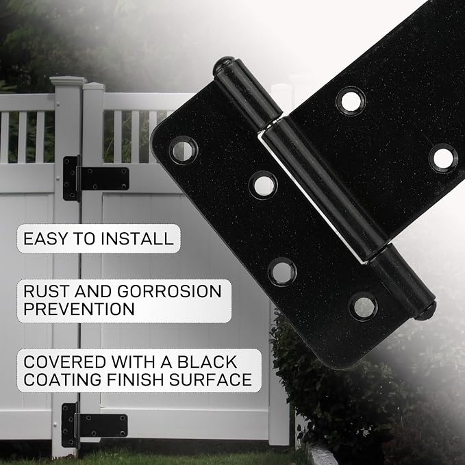 6 Pack 8” Heavy Duty Gate Hinges, 300 Lbs Capacity Black Door Hinges | T Gate - Image 4