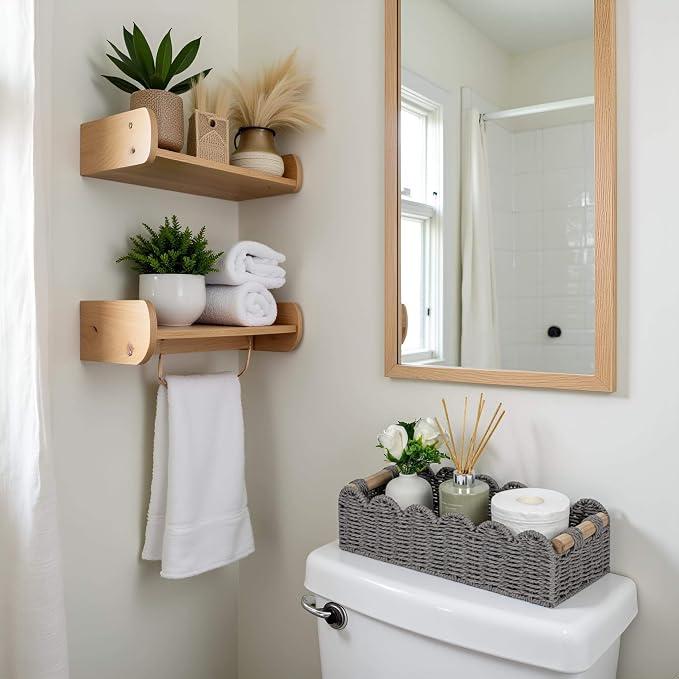 CubesLand Scalloped Toilet Paper Storage Basket W/Handle - Image 2