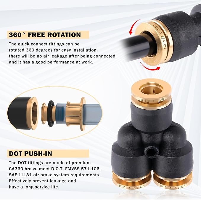 CheeMuii 39 PCS DOT Air Line Fittings Kit 1/4 3/8 1/2 Quick Connect Fitting | - Image 4