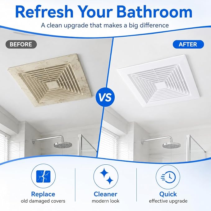 White Square Bathroom Exhaust Fan Cover - Image 4