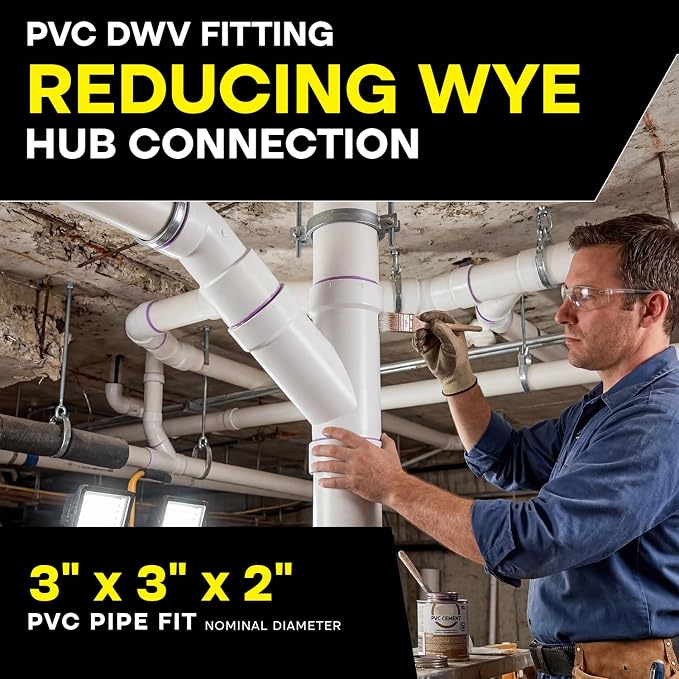 SUPPLYGIANT™ 3" x 3" x 2" PVC DWV Wye Reducing Hub – White PVC Drain, Waste & - Image 2