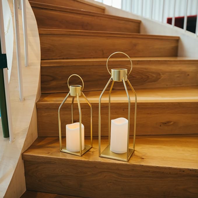HPC Decor Modern Farmhouse Lantern Decor- Gold Metal Candle Lanterns - Image 4