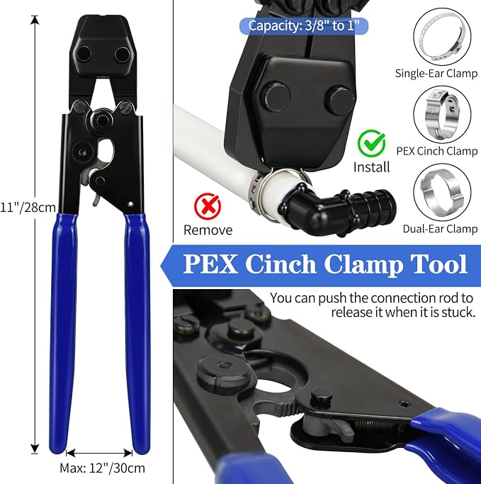 PEX Cinch Clamp Tool Kit, 3/8" to 1" PEX Pipe Clamp Cinch Tool Set | - Image 3