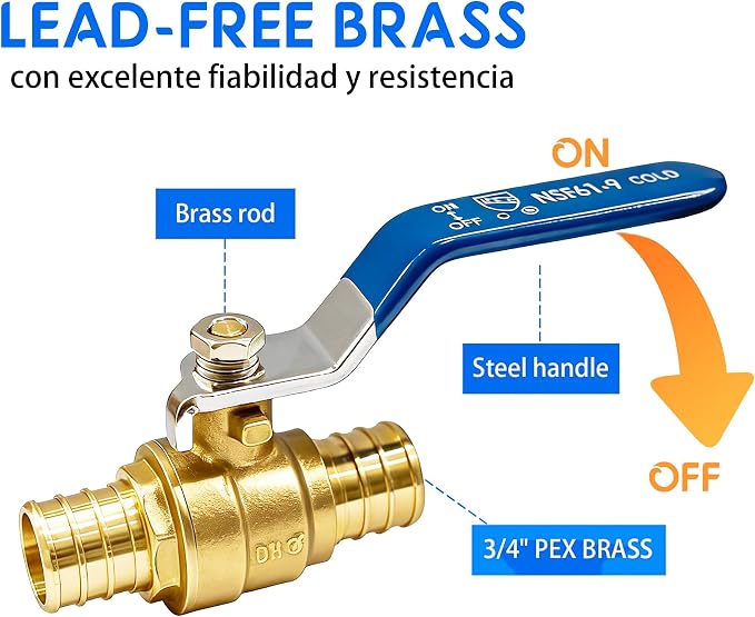 Hourleey 2 Pieces 3/4 Inch Pex Brass Full Port Shut Off Ball Valve Hot and Cold - Image 3