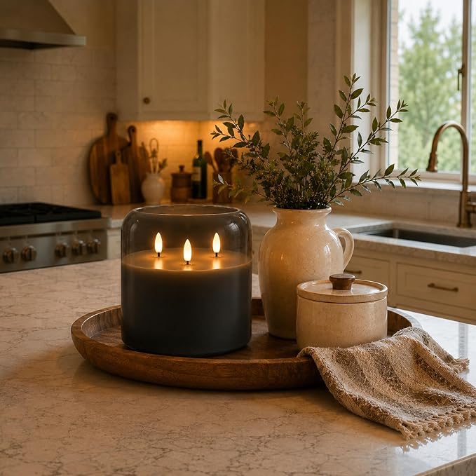 Homemory Grey Large Glass Flameless LED Candle, 3 Wicks, Remote Timer | 6"x6" - Image 7